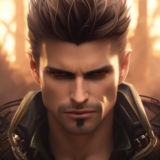 Handsome Vampire Portrait with Golden Hair and Wings