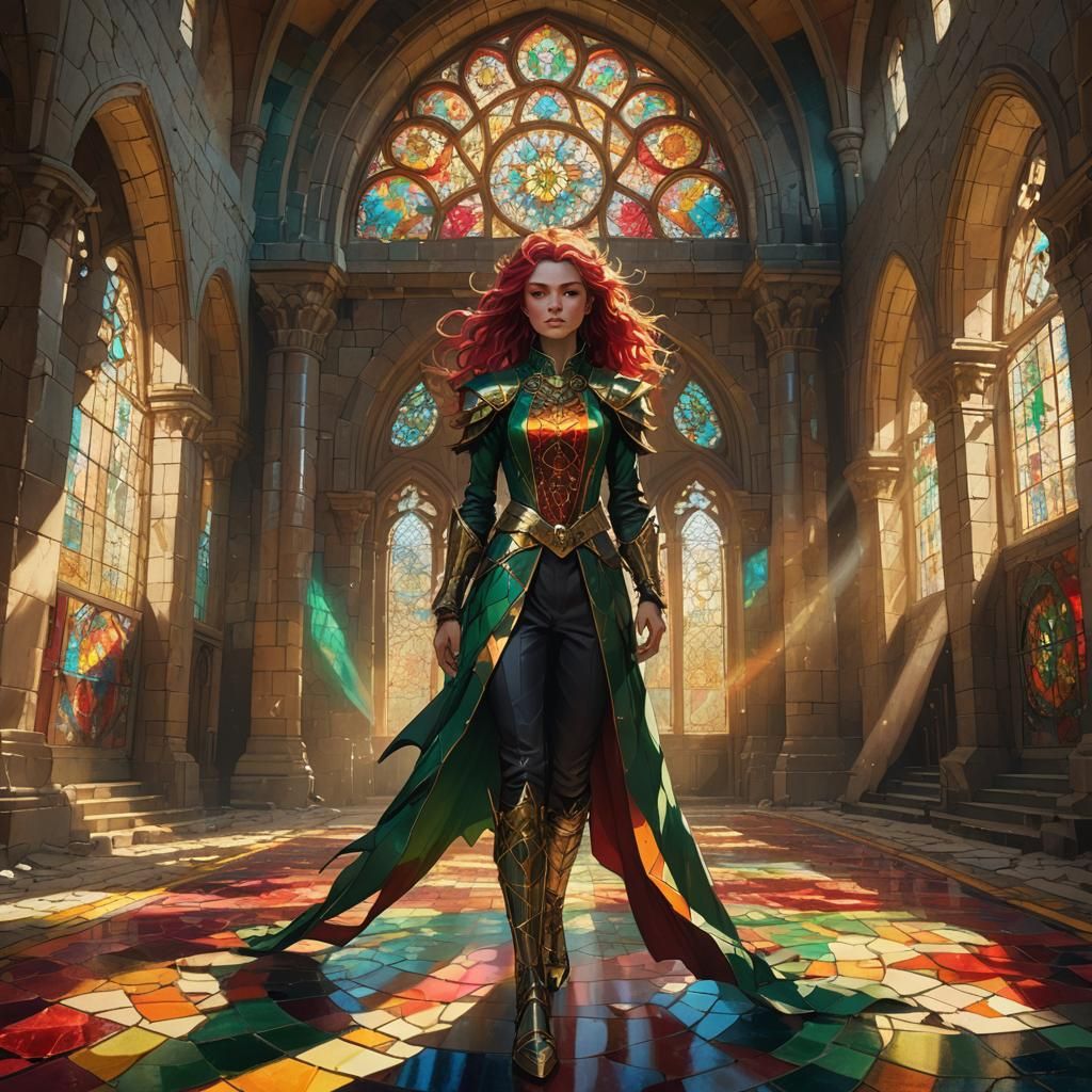 Dragon-Haired Woman in Abandoned Castle Hall