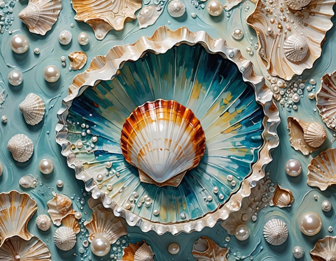Impasto Seashell and Pearl Undersea Scene