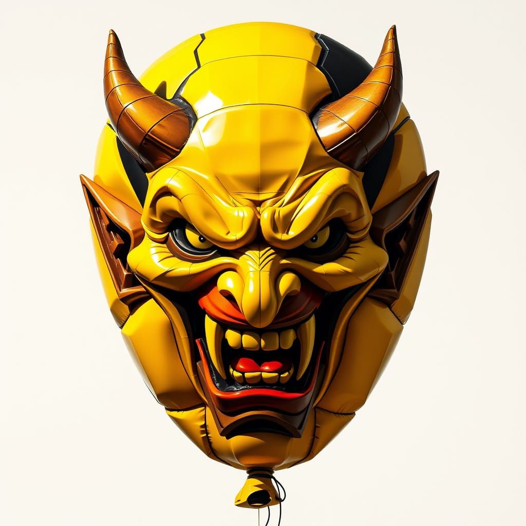 Menacing Devil Balloon Face in Cubist Style