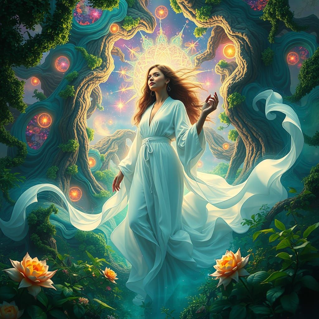 Mystical Woman in Vibrant Fractal Realm