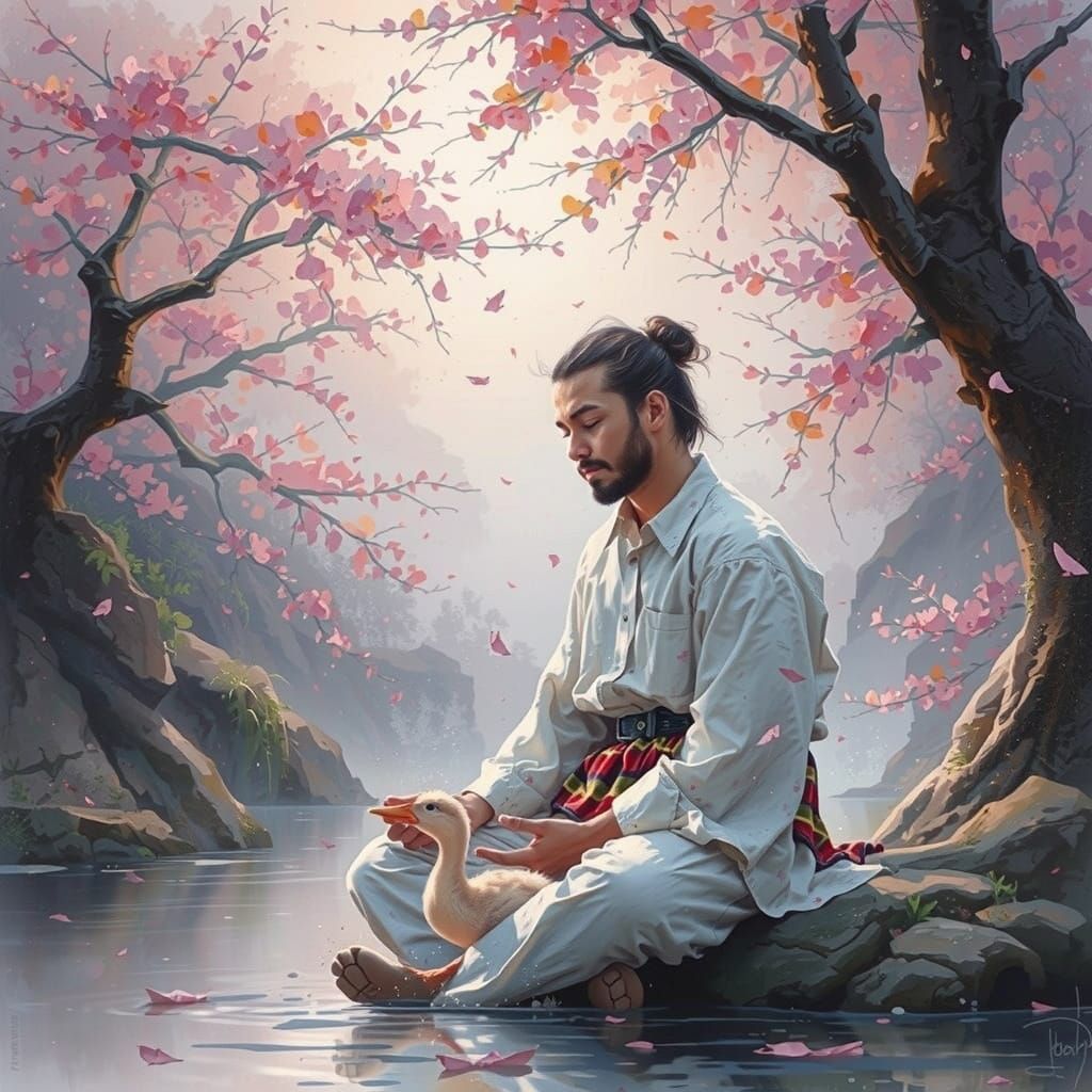 Vibrant Duckling in a Sunlit Garden: Whimsical Watercolour A...