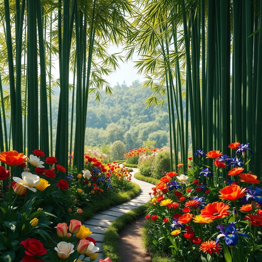 Bamboo Forest Garden Landscape in Deep Matte Colors