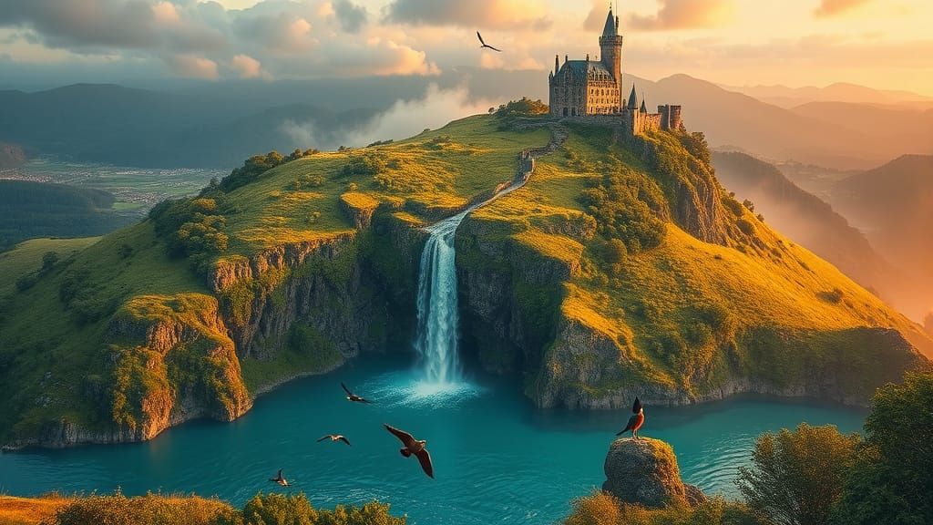 Surreal Castle Landscape at Golden Hour