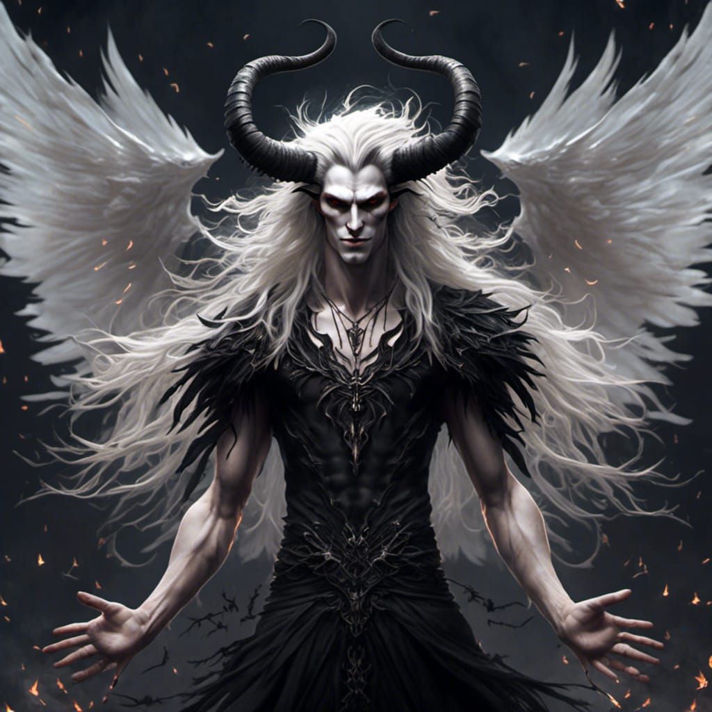 Dancing Demon with Black Wings and Horns
