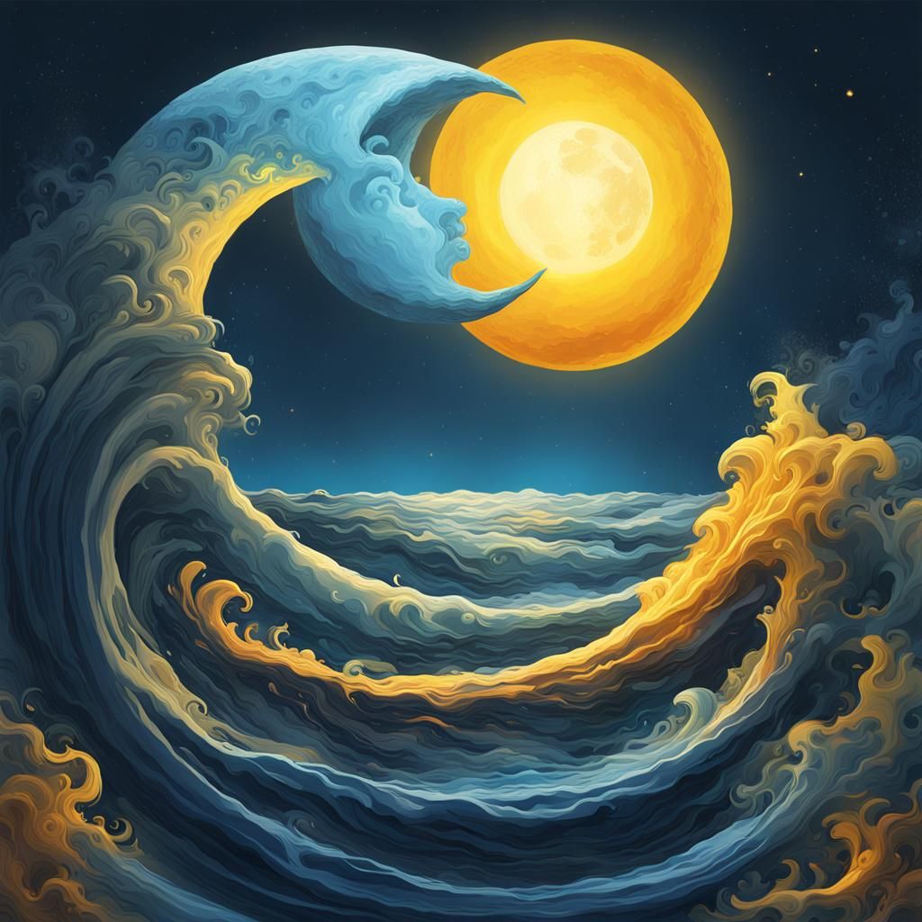 Crescent Moon and Sun Collision as Fantasy Art