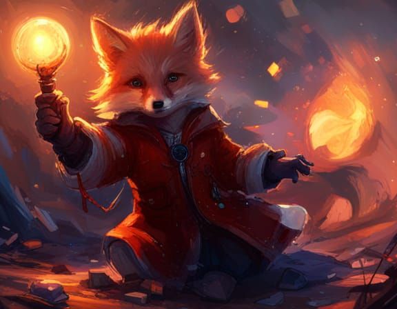 Chibi Fox with Fireballs in Comic Book Style