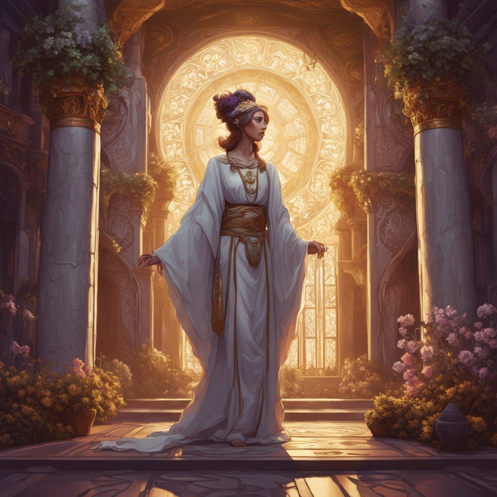 Egyptian High Priestess in Art Nouveau Temple