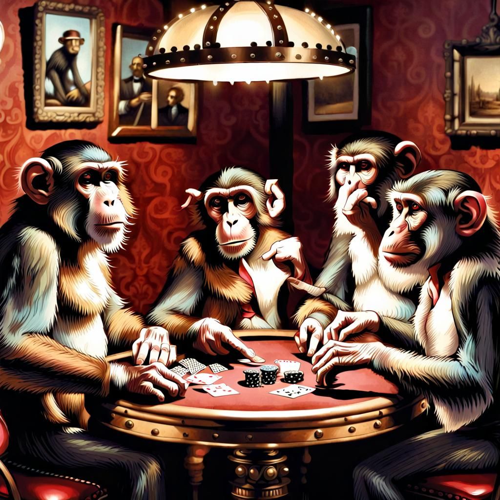 Steampunk Monkeys Play Poker in the Wild West
