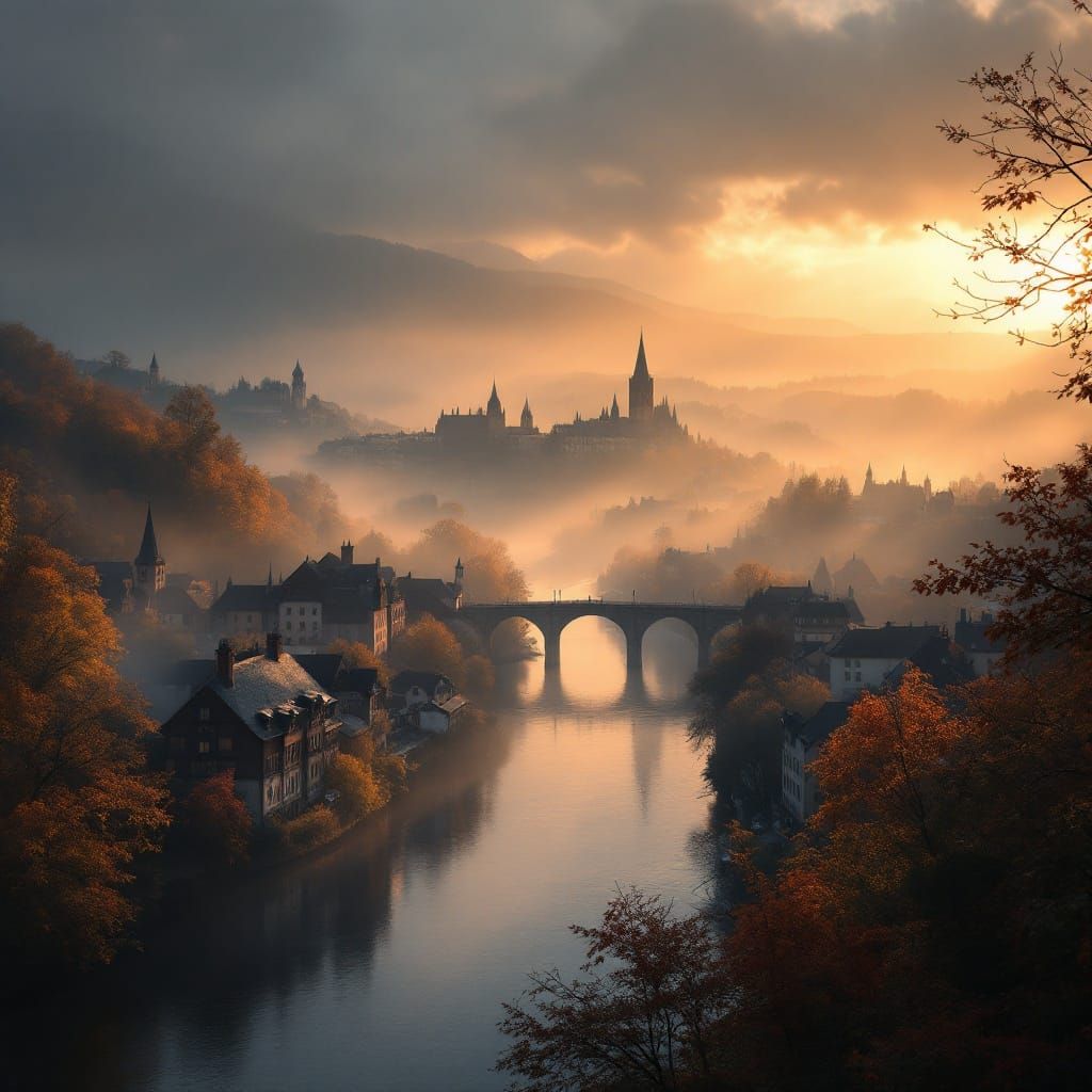 Autumnal Heidelberg Cityscape in Golden Hour