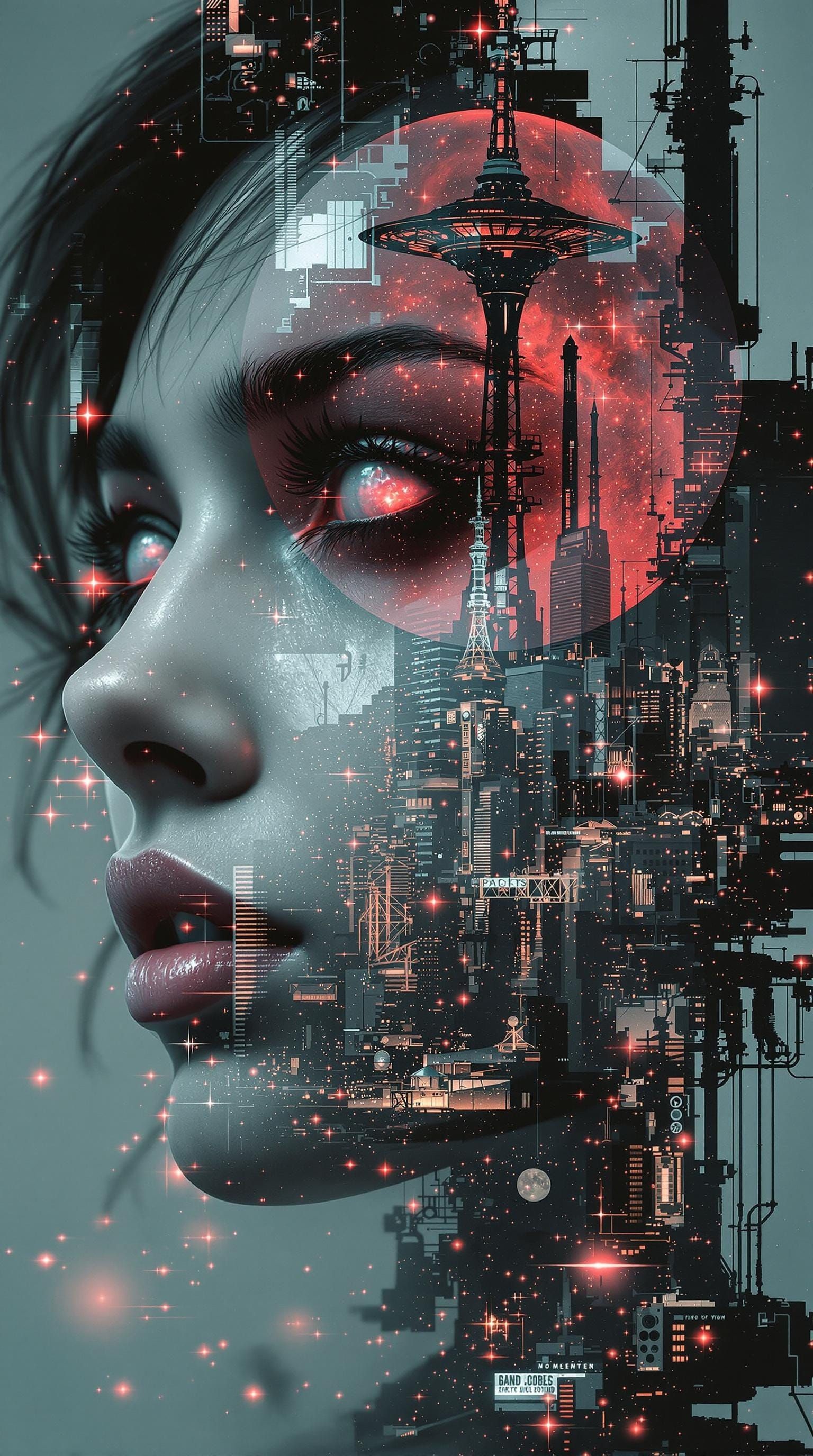 Cyberpunk Double Exposure Portrait with Metropolis Elements