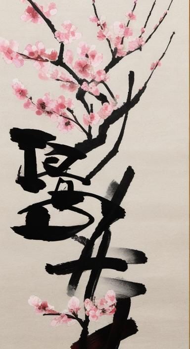 Cherry Blossoms in Qi Baishi Style Ink Wash