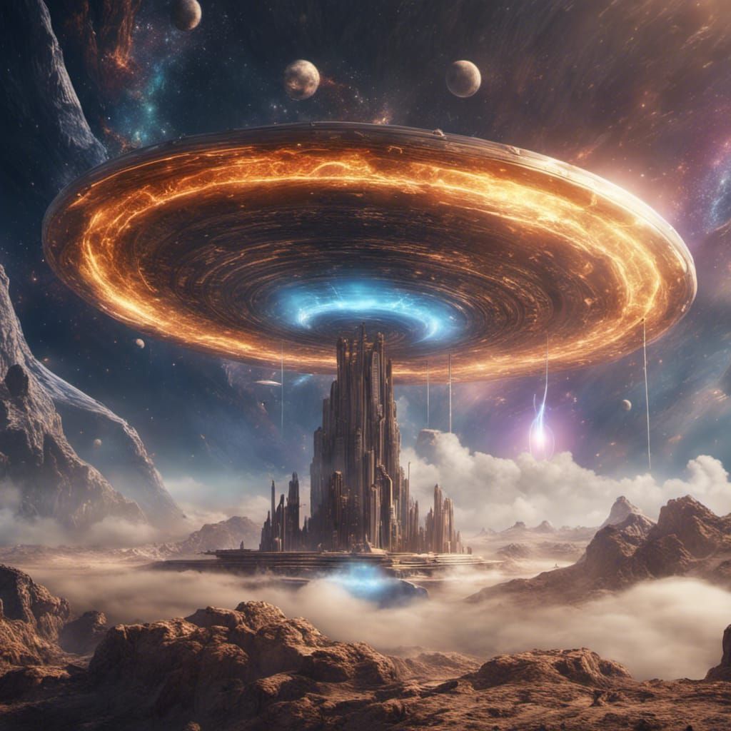 Futuristic Starship Jumps Through Time Portal Vortex