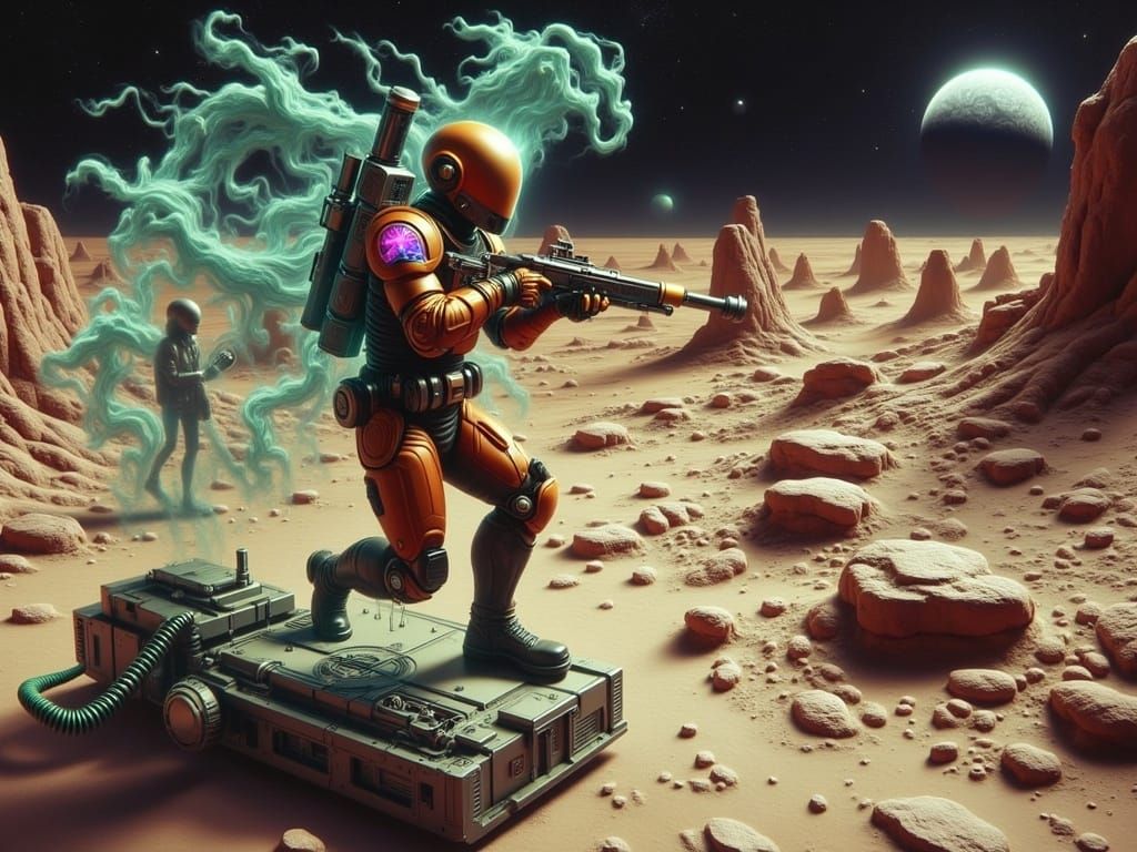 Alien Space Explorer on Moon Landscape in Sci-Fi Style