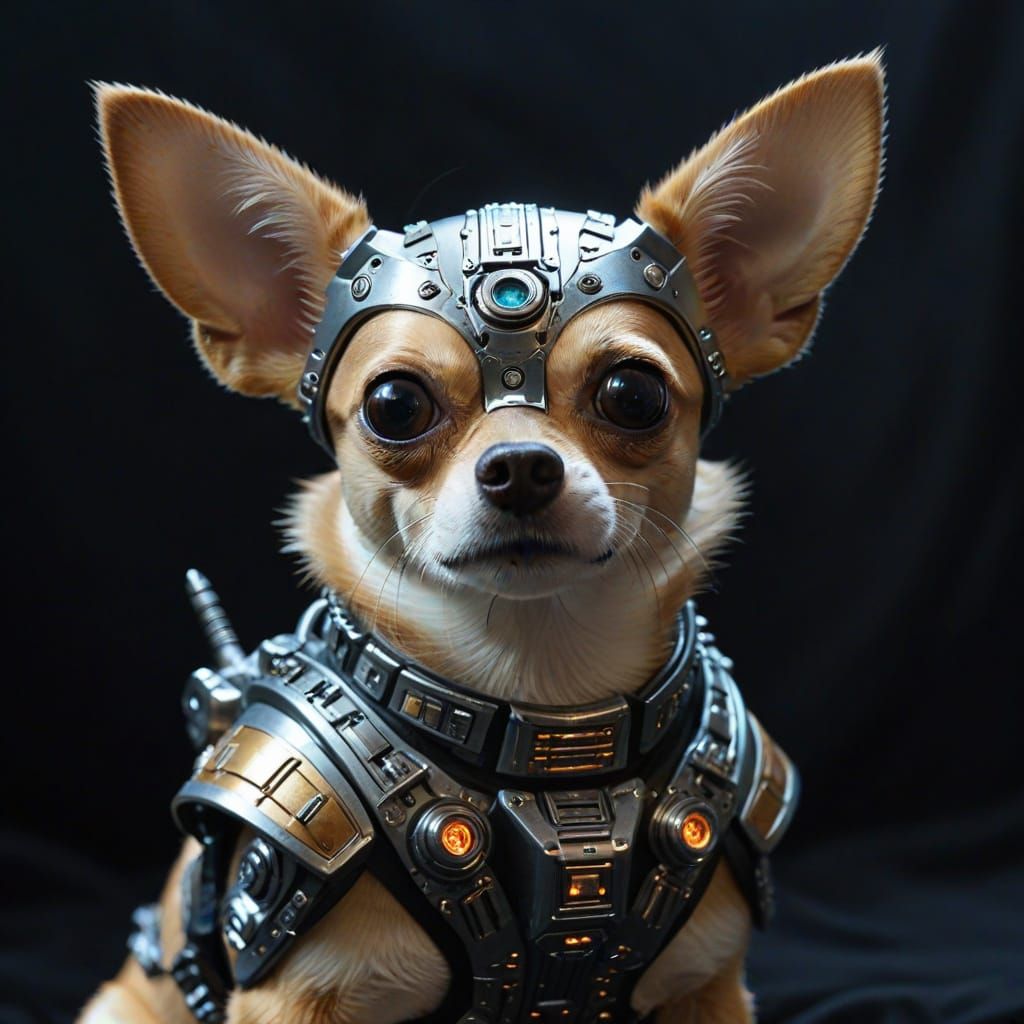 Cybernetic Chihuahua Overlord in Retrofuturistic Style