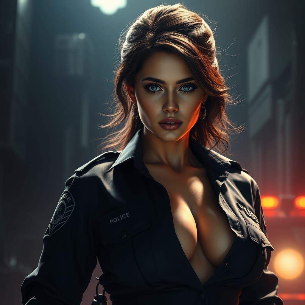 Stunning Police Woman in Epic Cinematic Scene