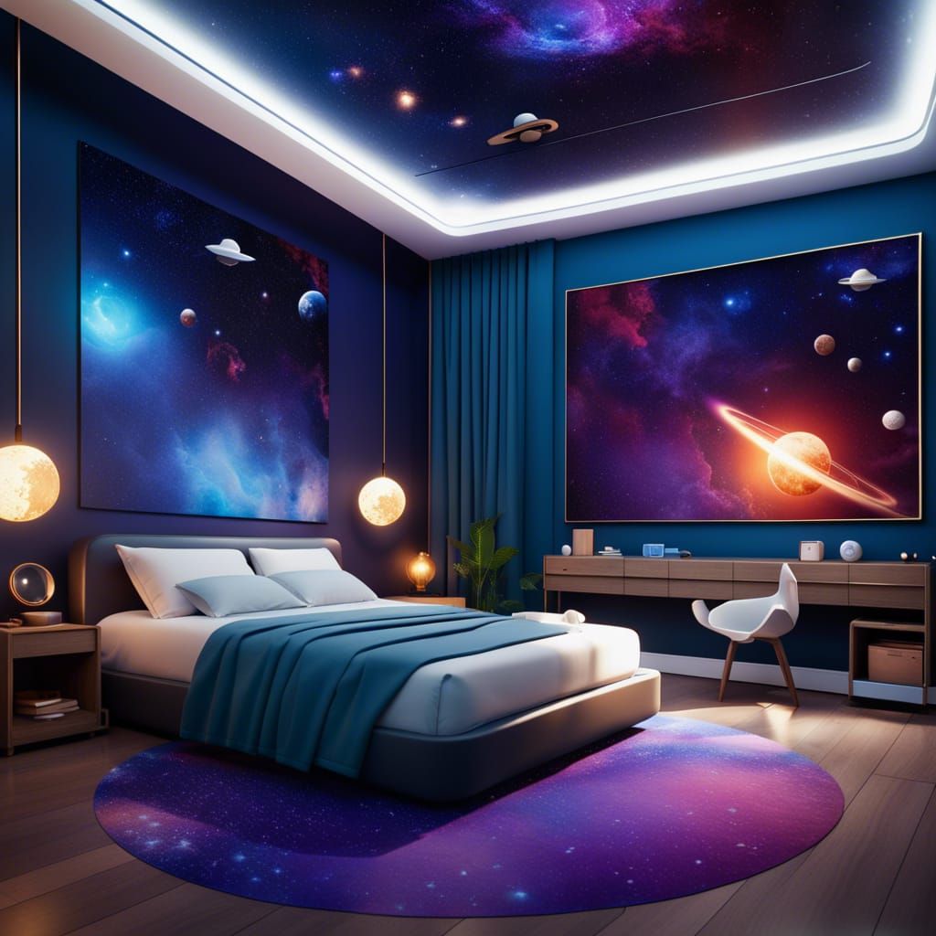 Galaxy Bedroom in Space Stars Background, Fantasy Concept Ar...