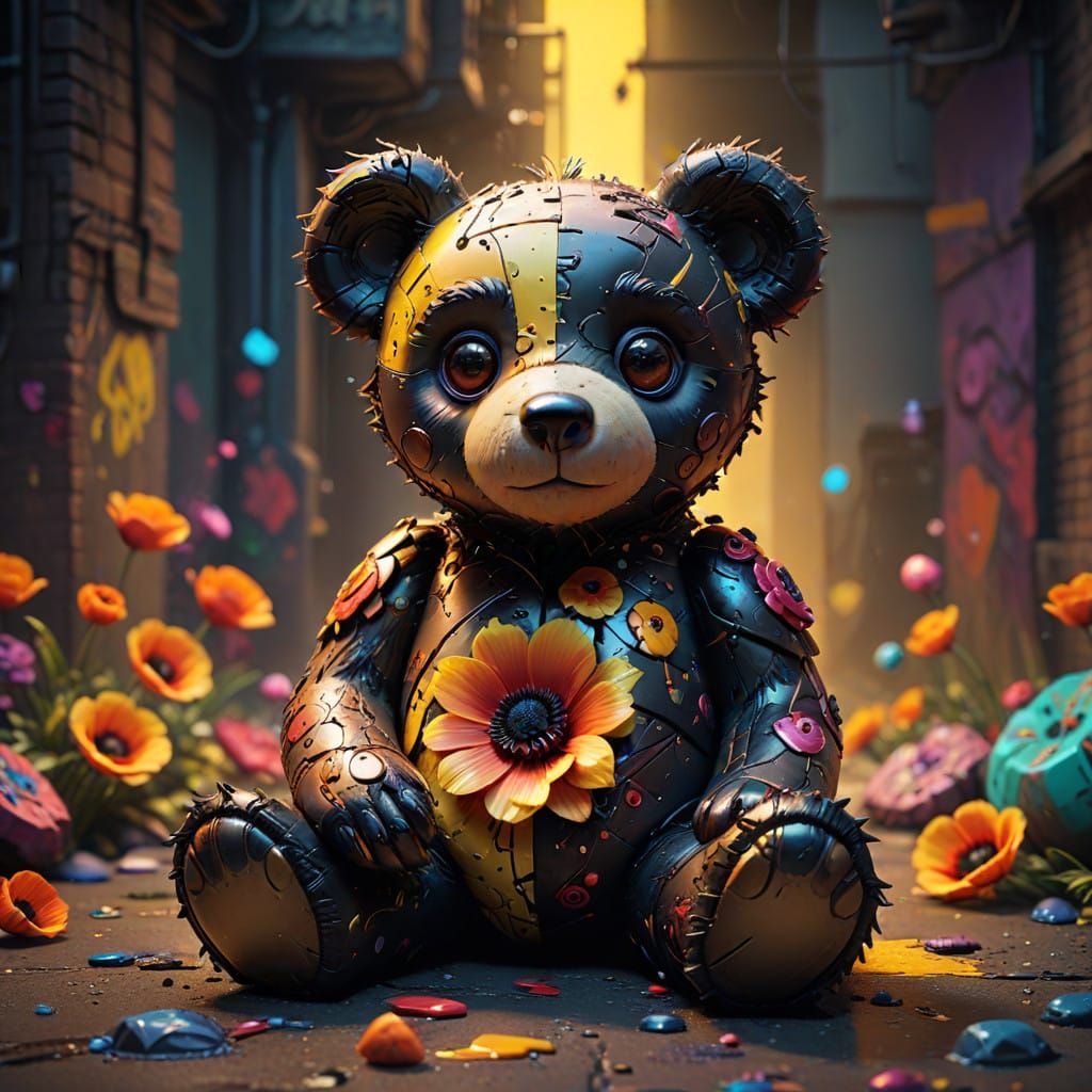 Gothic Patchwork Teddy Bear in Vibrant Colors