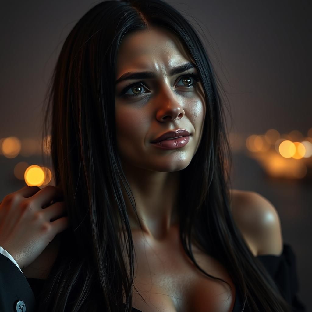 Sorrowful Woman's Farewell: Poignant Portrait of Desperation