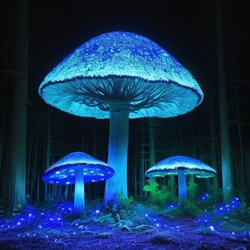 Magical Bioluminescent Forest at Night
