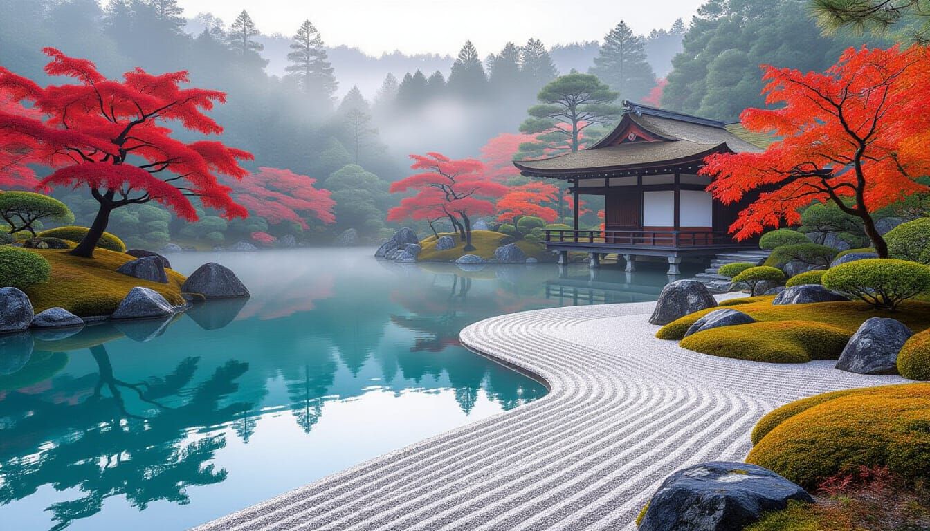 Serene Japanese Garden at Dawn