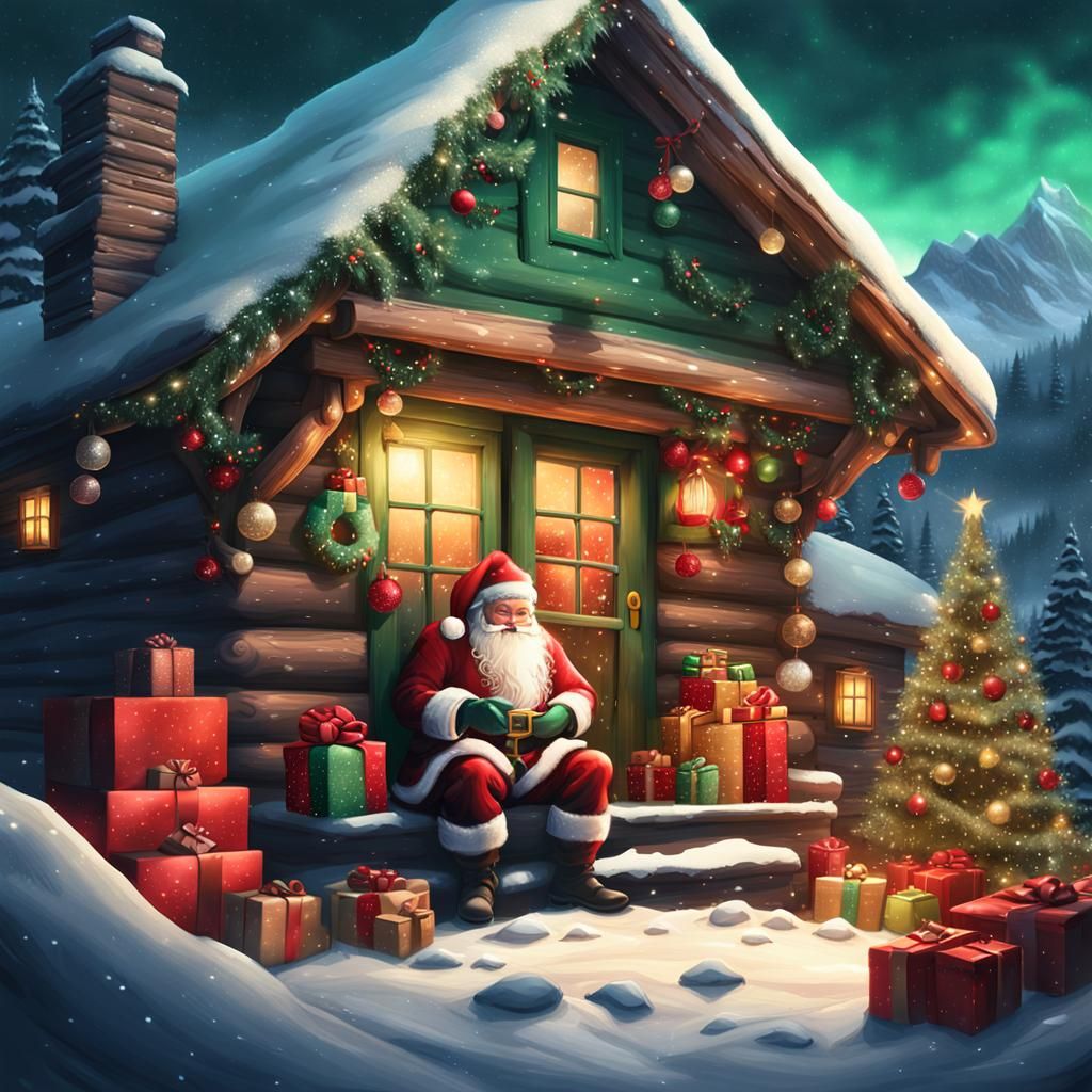 Santa in Cozy Mountain Cottage: Magical Realism