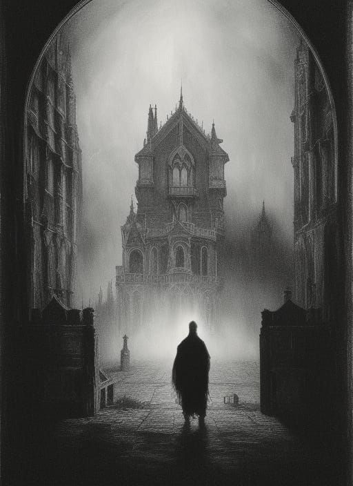 Gothic Mansion: A Hyperdetailed Charcoal Drawing
