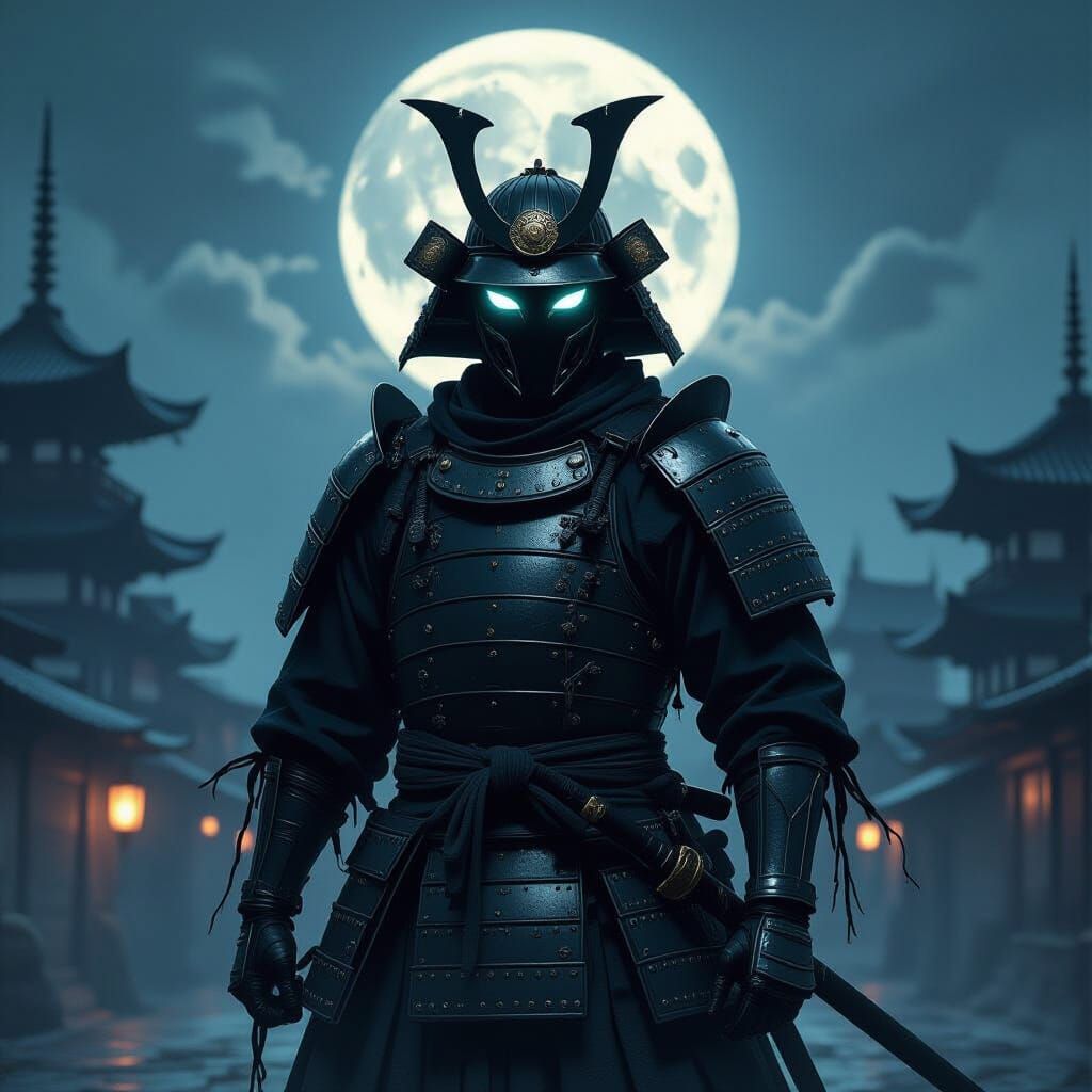 Eerie Ghost Samurai in Ancient Japanese Cityscape