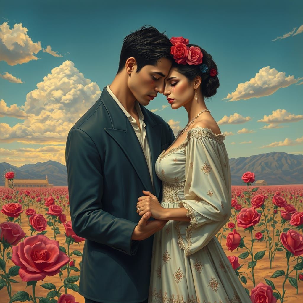 Surreal Desert Lovers Crying Tears of Roses