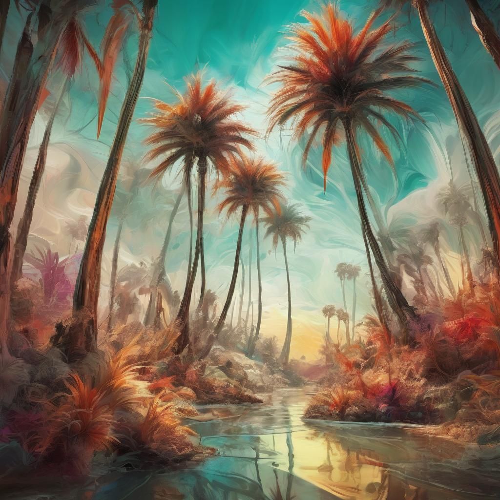 Surreal Palm Trees in Vivid Digital Art
