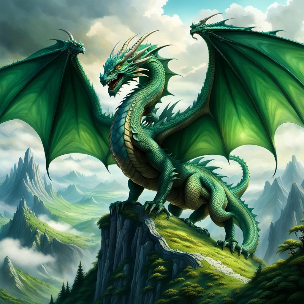 Majestic Dragon Overlooking Fantasy Landscape