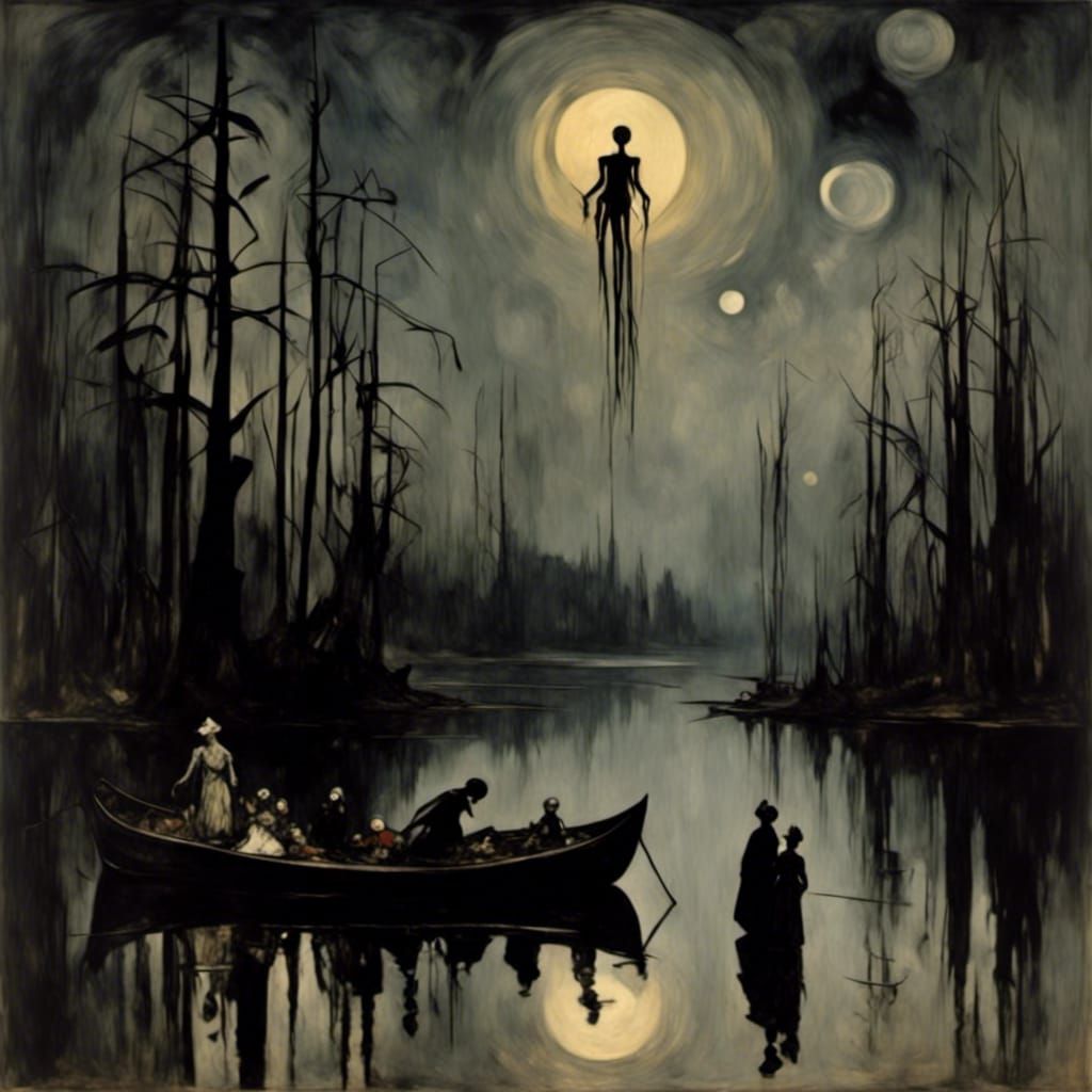 Alien Abduction at Forest Campsite: Dreamy Illustration