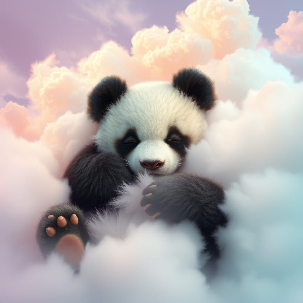 Dreamy Panda in Ethereal Clouds