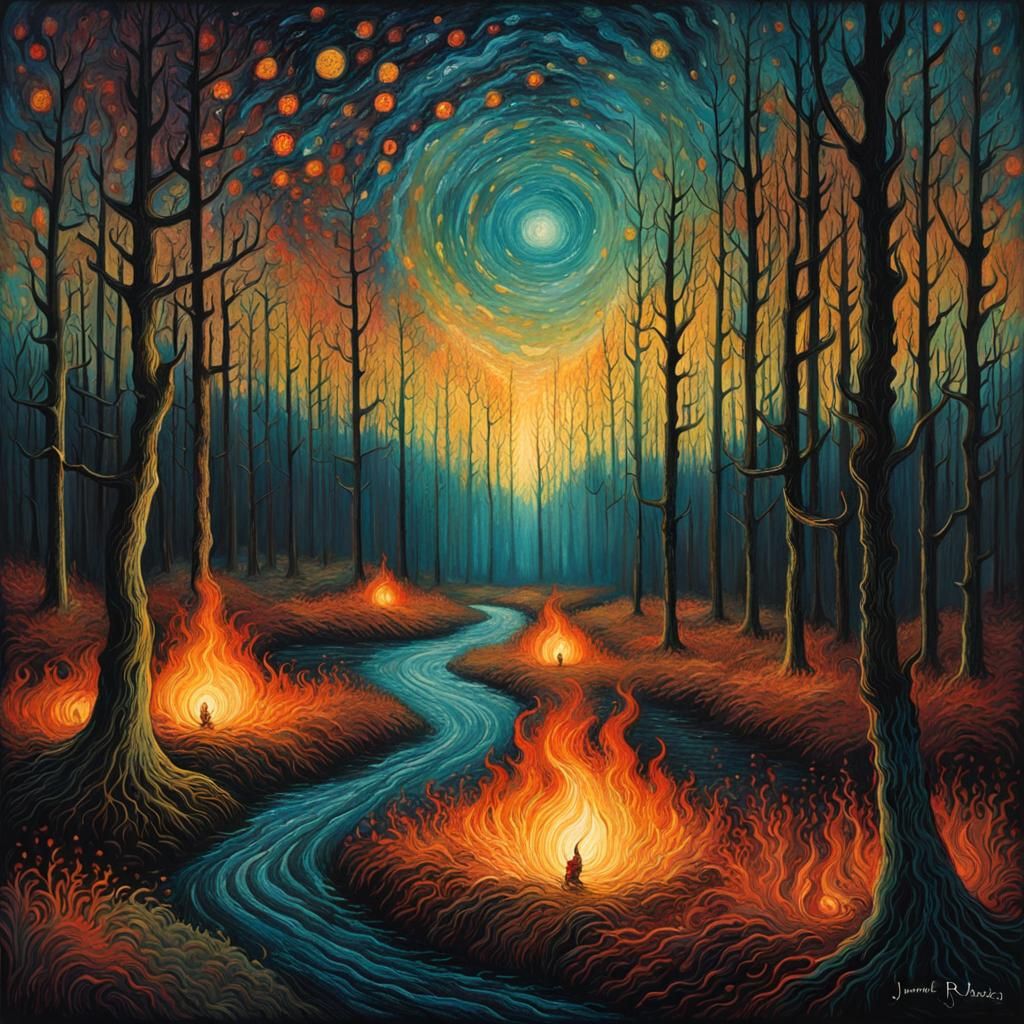 Eldritch Forest: Swirling Impressionistic Will-o'-Wisps