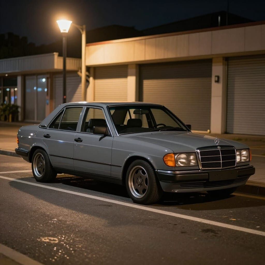 Photorealistic Mercedes 210 Sedan at Night