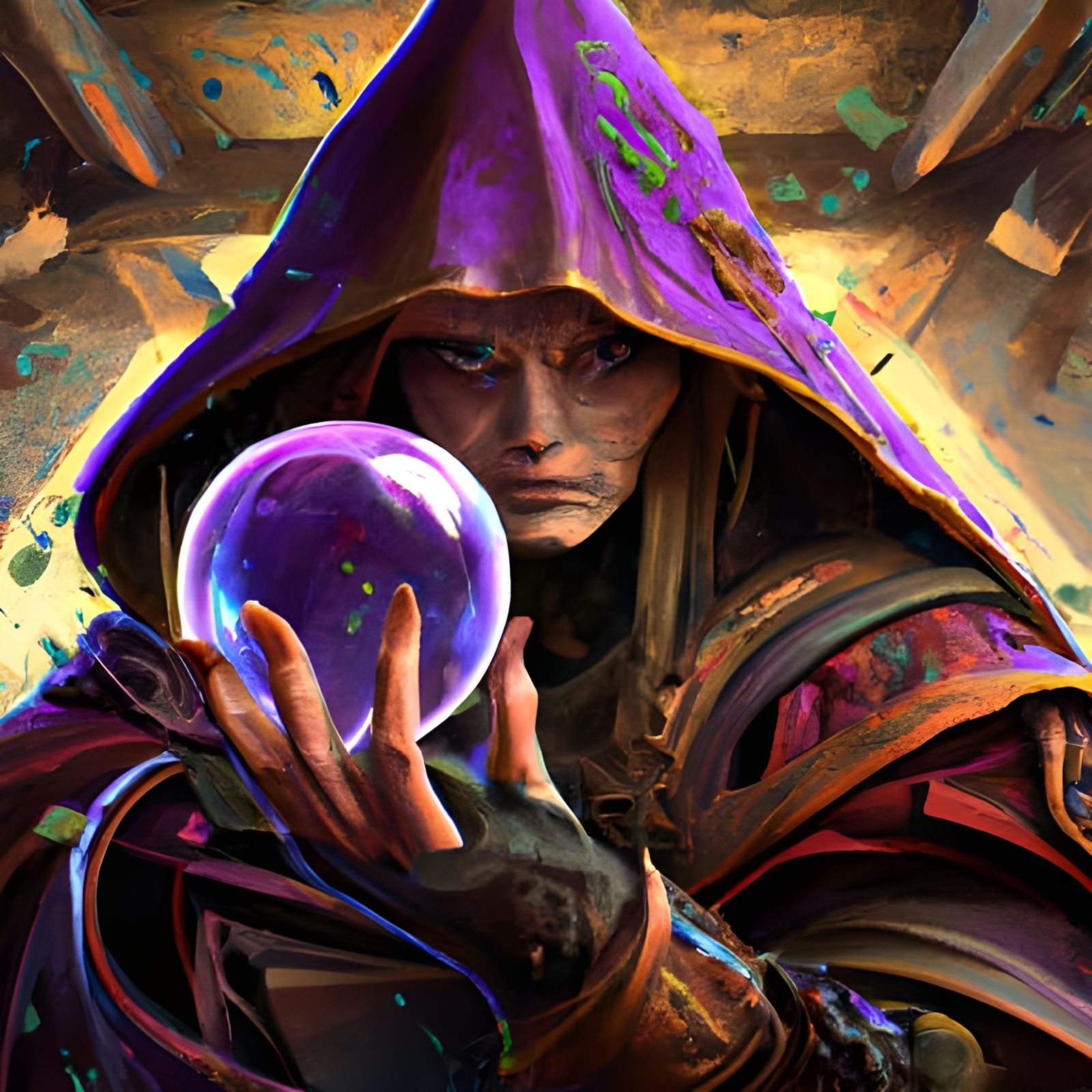 Evil Sorcerer Gazing into Crystal Ball, Digital Art