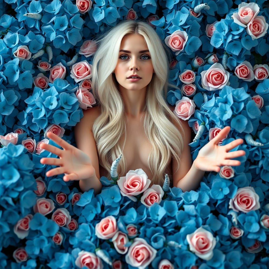 Ethereal Goddess Among Vibrant Blooms in Dreamy Surreal Land...