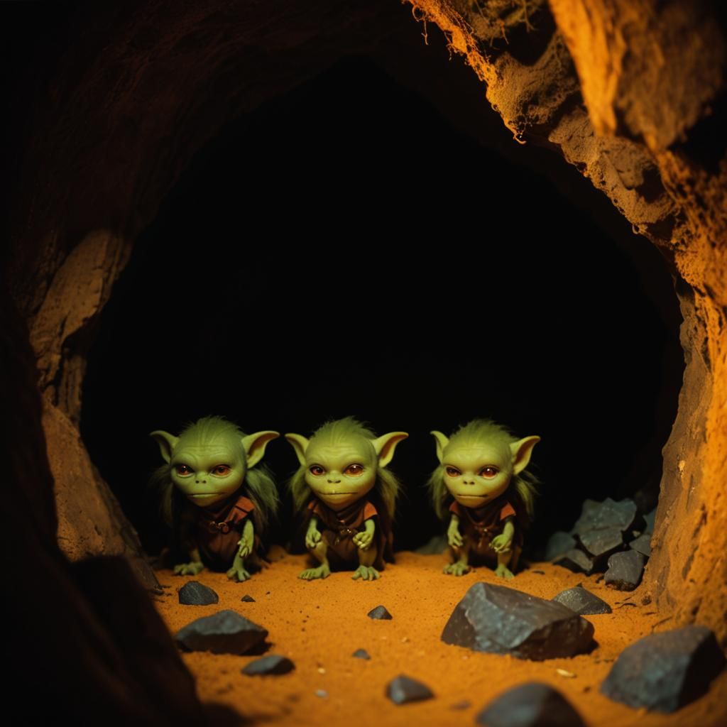 Goblin Morlocks Emerging from Cave Den at Sunset