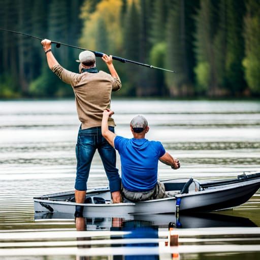 Father and Son Fishing Together