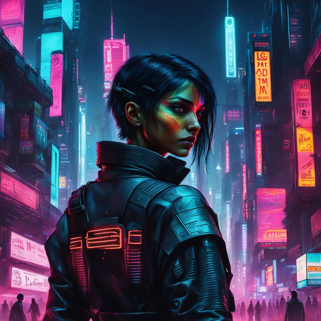 Cyberpunk Girl in Dystopian Indian City