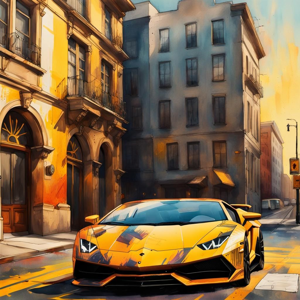 Glitch Art Lamborghini in Golden Hour Lighting