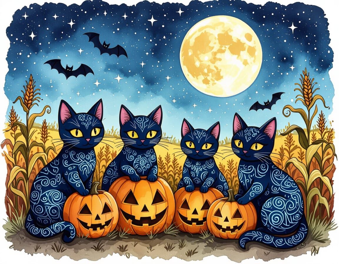 Intricately detailed alcohol ink illustration, a group of bl...