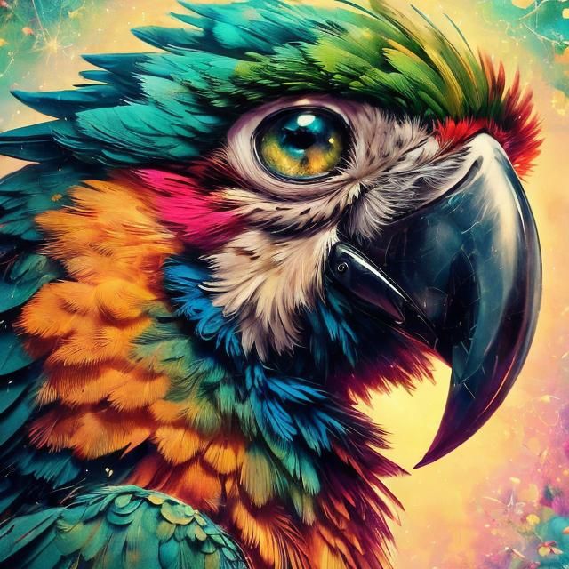 Adorable Macaw Portrait in Vaporwave Aesthetic