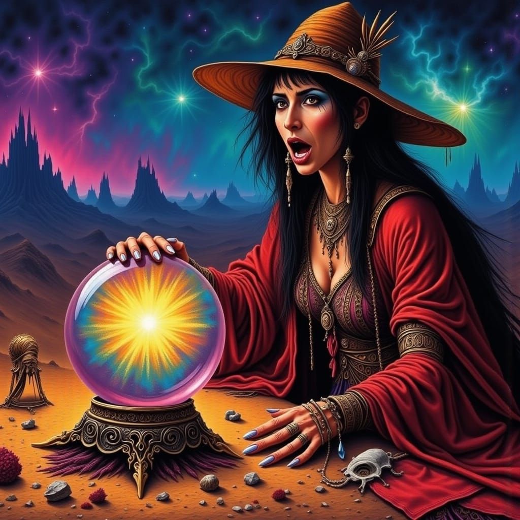 Mystic Desert Gypsy Reveals Fortune in Crystal Ball