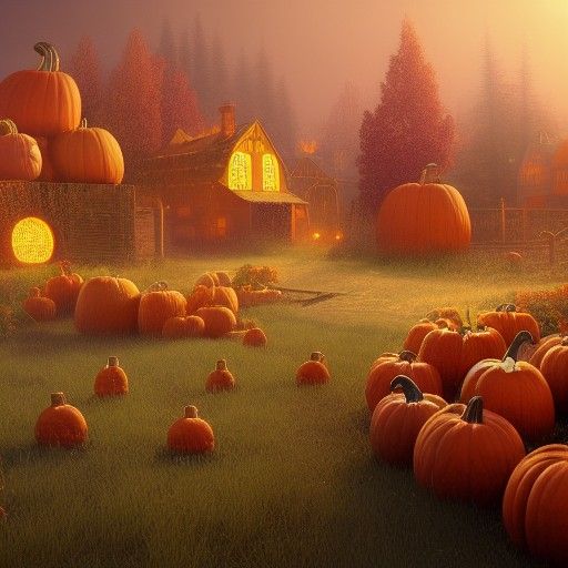 Foggy Pumpkin Patch Matte Painting in Deep Color