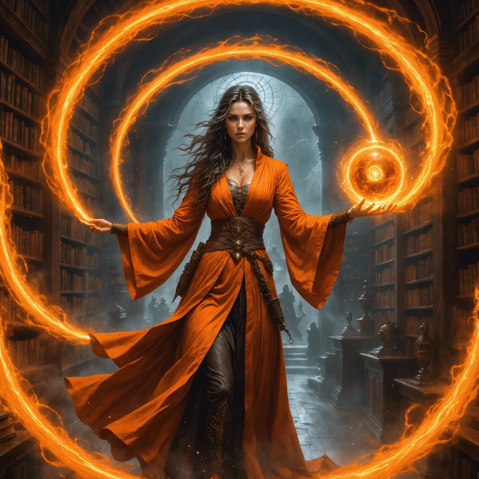 Wizard Conjuring Demon Vortex in Dark Fantasy Style