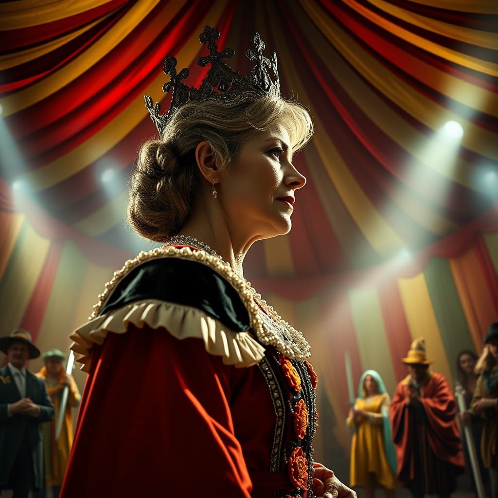 Queen of Swords Sword Swallower in Baroque Circus Tent