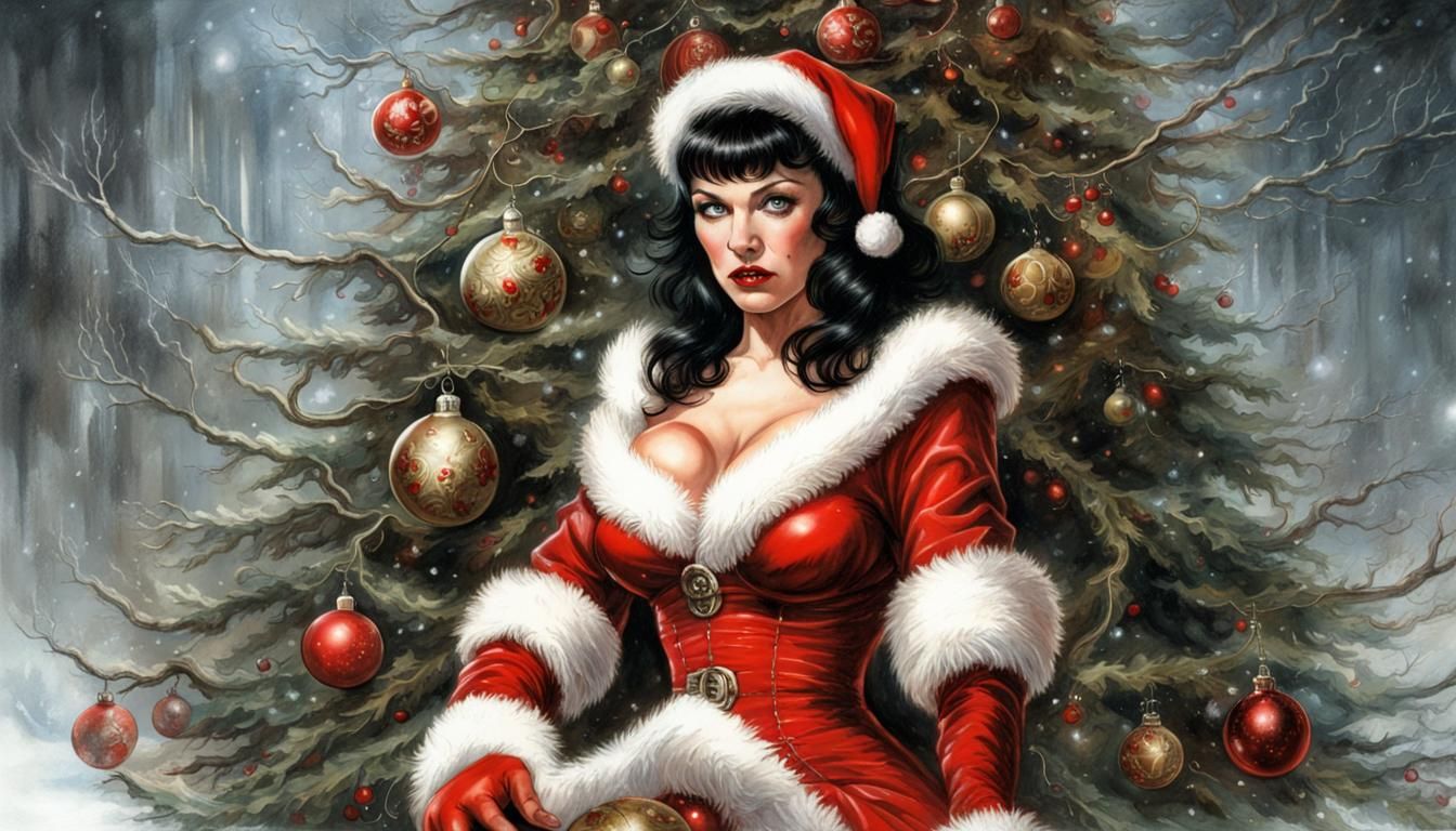 Mrs. Claus Pinup with Demonic Christmas Tree