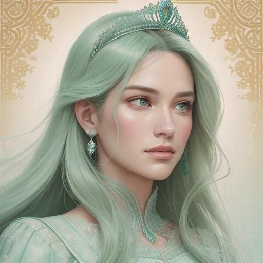 Mint Green Princess Portrait in Comic Book Style