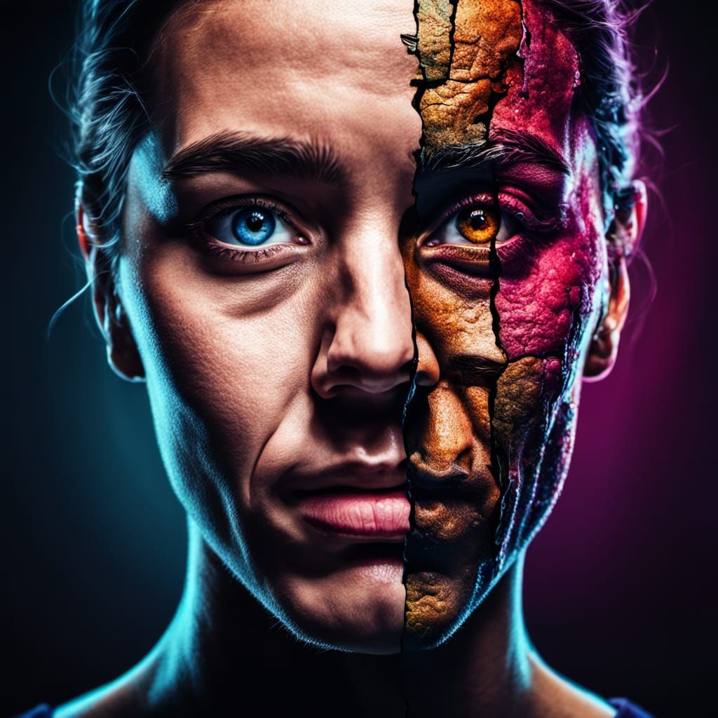 Split Emotion Portrait in Vibrant Concept Art